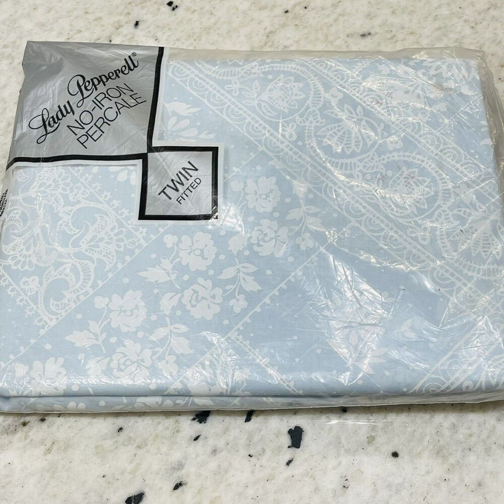 Vintage Lady Pepperell Twin Fitted Sheet Floral No Iron Percale blue New